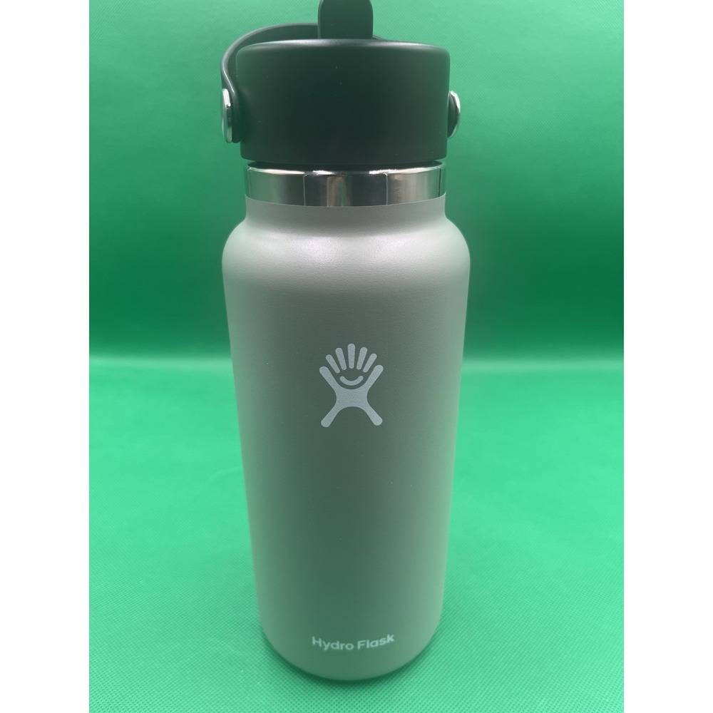 Hydro Flask Wide Mouth Insulated Water Bottle Flex Straw Cap‎ Agave Green 32 Oz